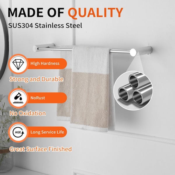 24 in. Modern Wall Mounted Double Bathroom Towel Bar Holder Rack Bath Accessories Hanger in Polished Chrome