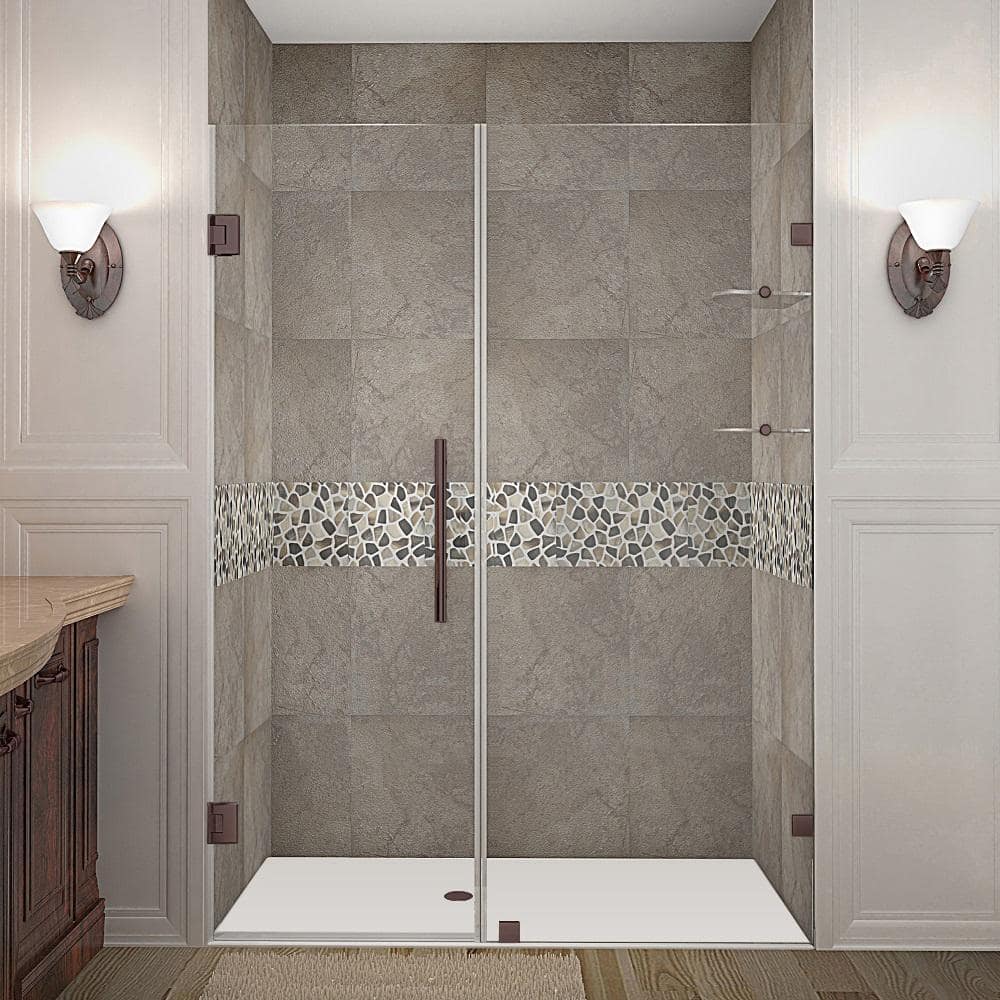 Bronze Frameless Hinged Shower Door with Clear Tempered Glass