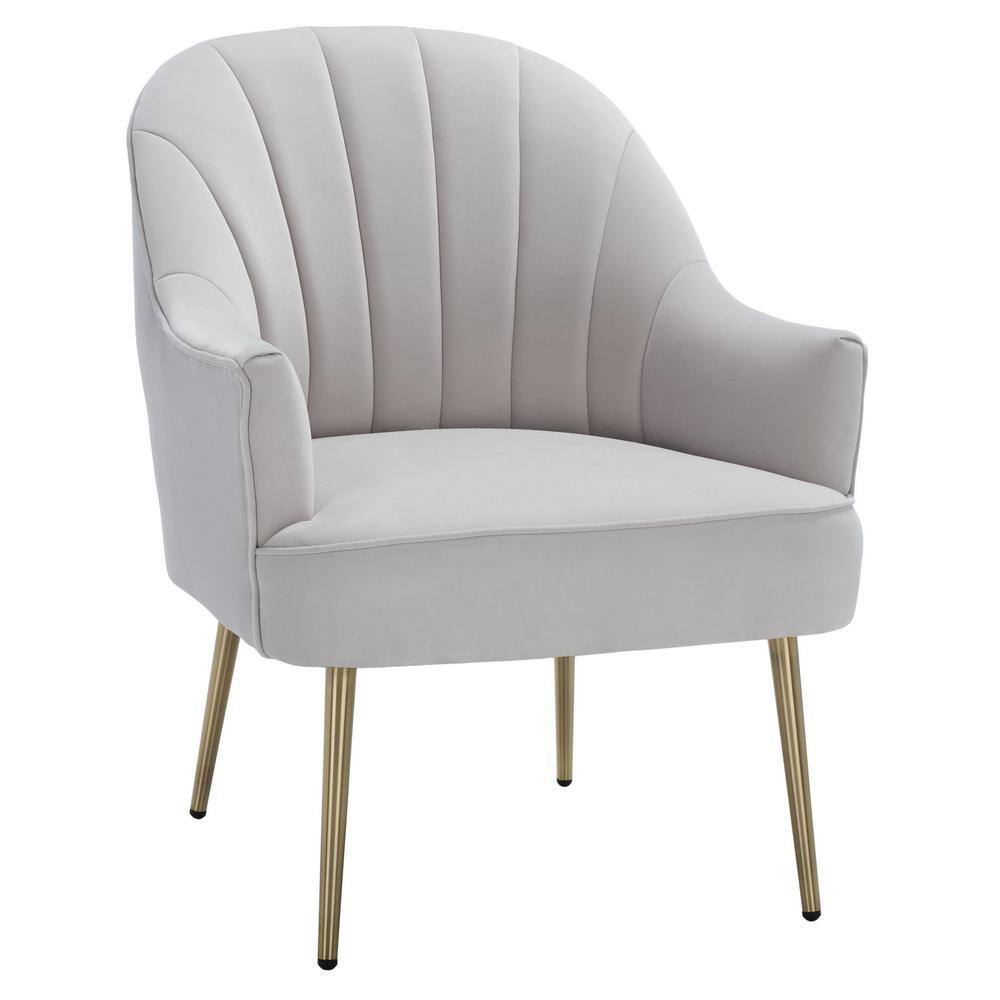 Elegance Art Deco Light Grey Velvet Accent Chair with Gold Metal Legs