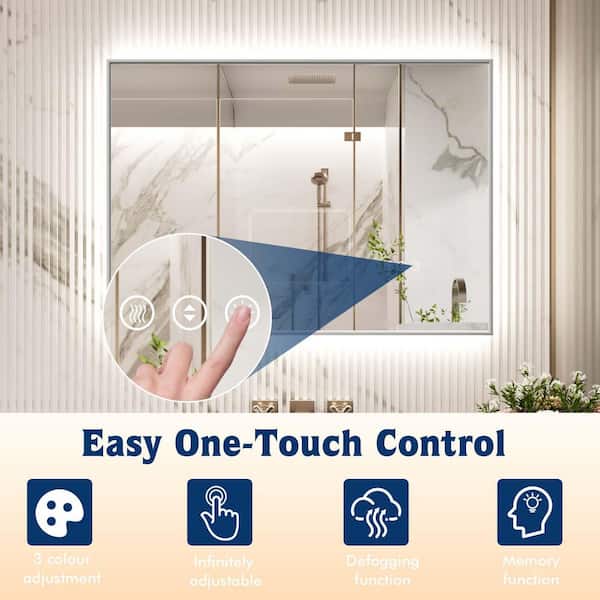 20 in. W x 28 in. H Rectangular Frameless Tilt Dimmable LED Light Anti-Fog Wall Bathroom Vanity Mirror Super Bright