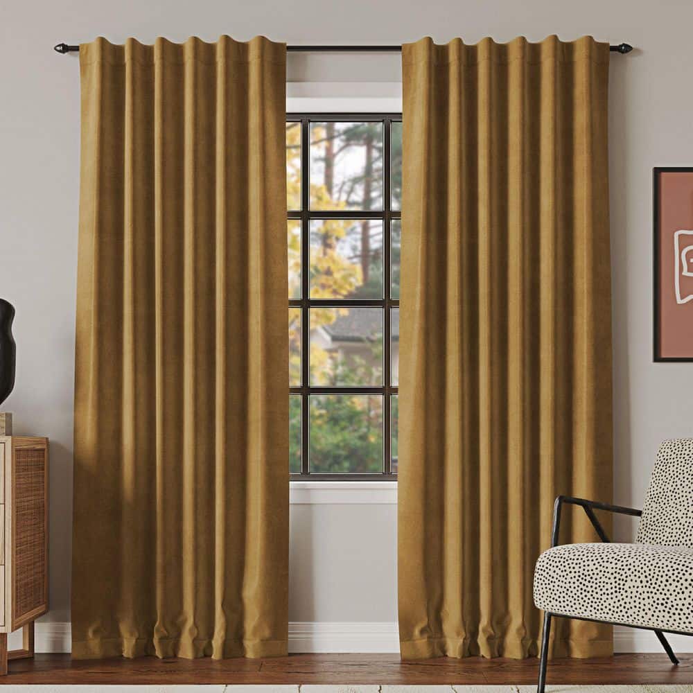 Gold Velvet Thermal Blackout Back Tab Curtain Panel, 50" x 84"