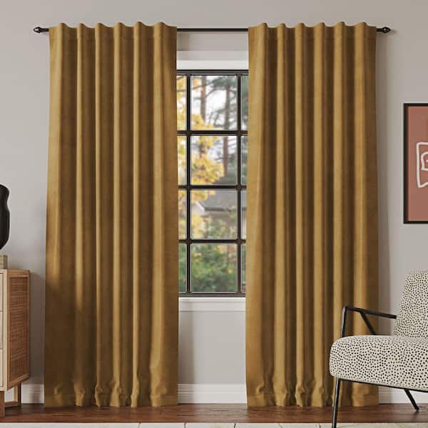 Sun Zero Amherst Velvet Noise Reducing Thermal Gold Polyester 50 in. W x 108 in. L Back Tab 100% Blackout Curtain (Single Panel)