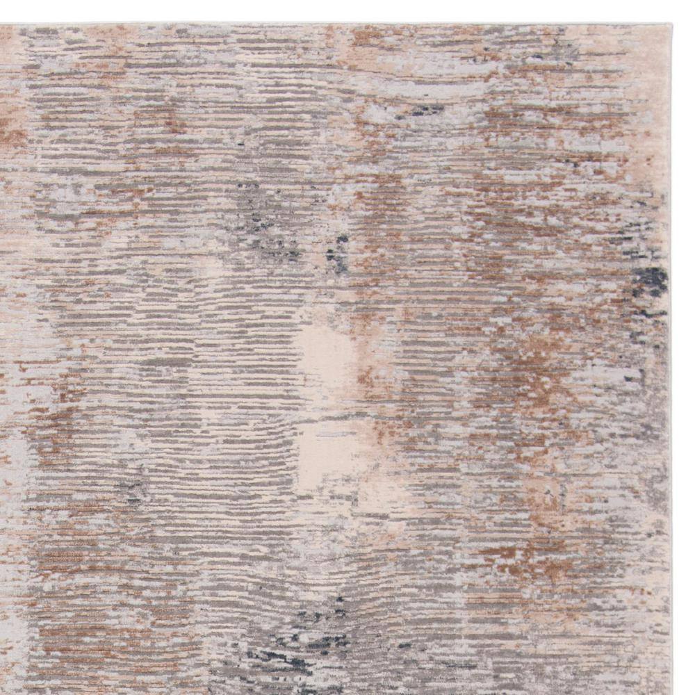 Abstract Ripple Cream/Grey Synthetic 8' x 10' Area Rug