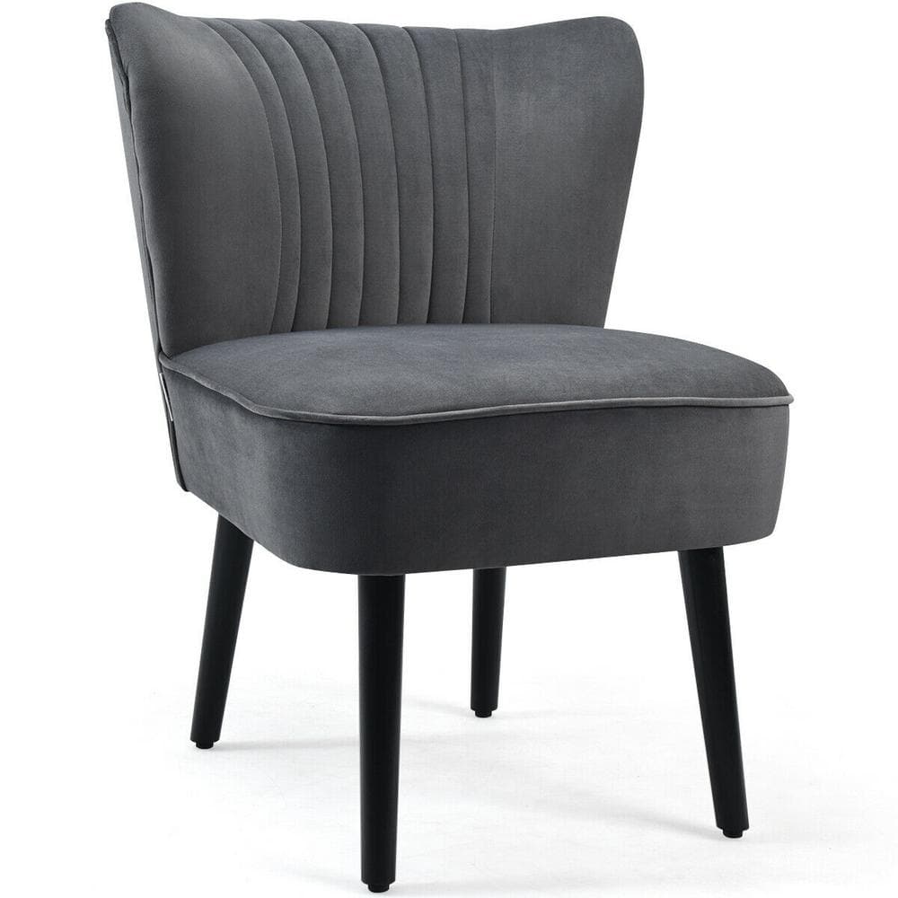 Parsons Gray Velvet Armless Accent Chair with Wood Legs