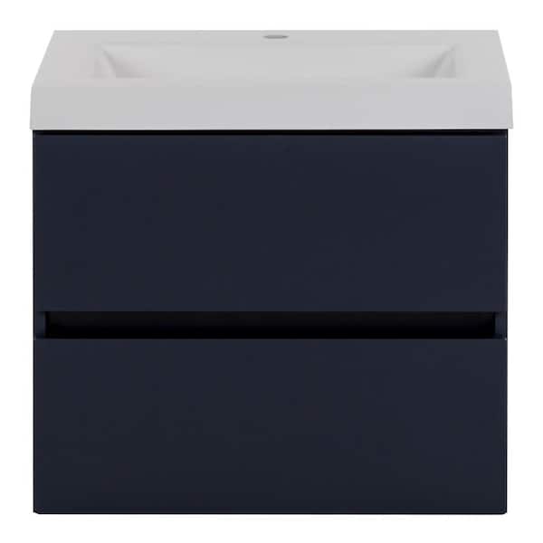 Rawlins 25 in. Single Sink Deep Blue Floating Bath Vanity with White Cultured Marble Top (Assembled)