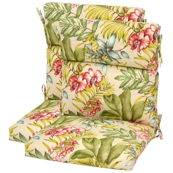 Plantation Patterns Santa Cruz Tropical High Back Outdoor Chair Cushion (2-Pack)-DISCONTINUED
