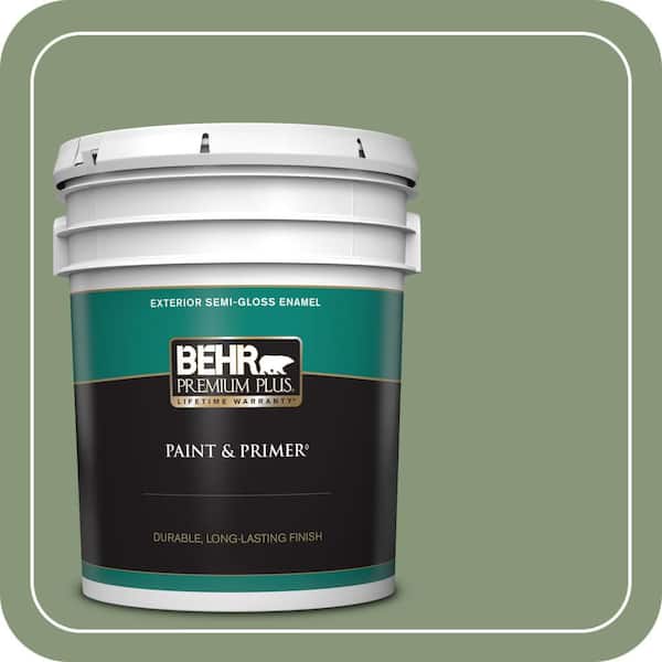BEHR PREMIUM PLUS 5 gal. #S390-5 Laurel Tree Semi-Gloss Enamel Exterior Paint & Primer