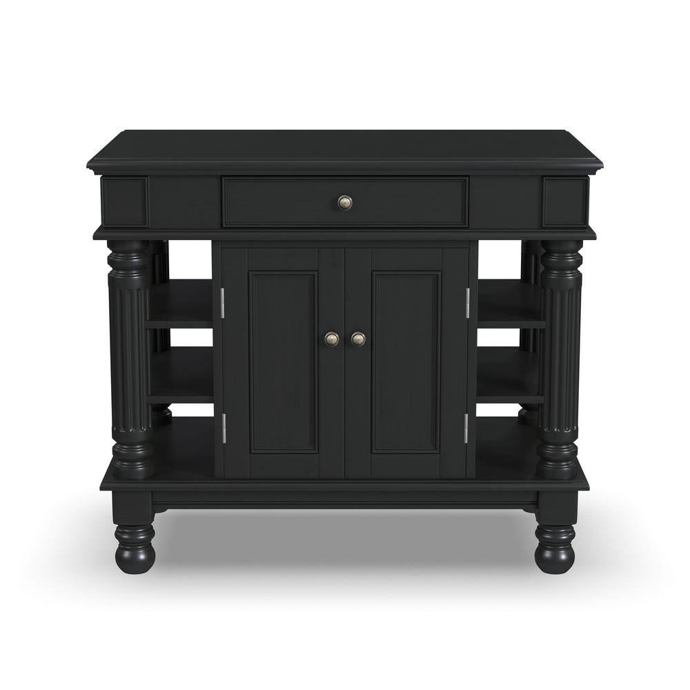 Americana Black Hardwood Kitchen Island with Shelves and Drawer