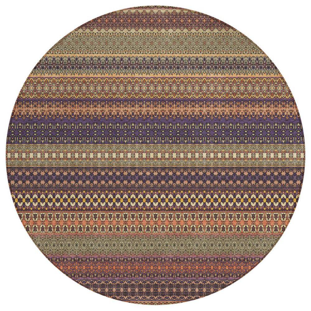 Orange 8 ft. Round Woven Striped Polyester Round Indoor/Outdoor Area Rug price history on PriceWatchPro