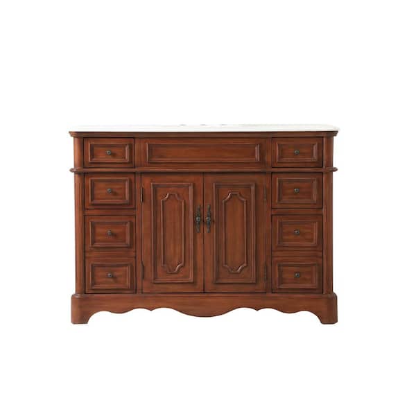 Unbranded Simply Living 48 in. W x 21.5 in. D x 35 in. H Bath Vanity in Teak with White Marble Top