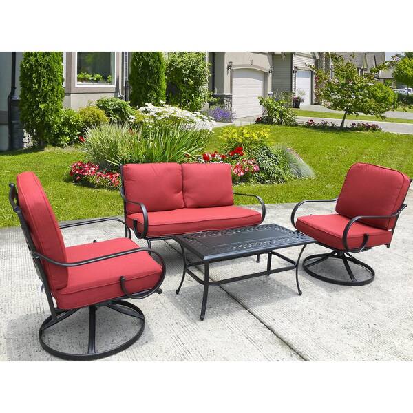 Moda Furnishings Tilly 4 Piece Metal Patio Outdoor Dining Set With Beige Cushions Mo 12337 1203 The Home Depot 4 Piece Metal Patio Outdoor Dining Set, Big Man Outdoor Furniture