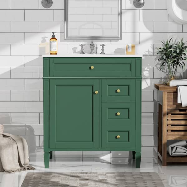 30 in. W x 18 in. D x 33 in. H Single Sink Freestanding Bath Vanity in Green with White Ceramic Top