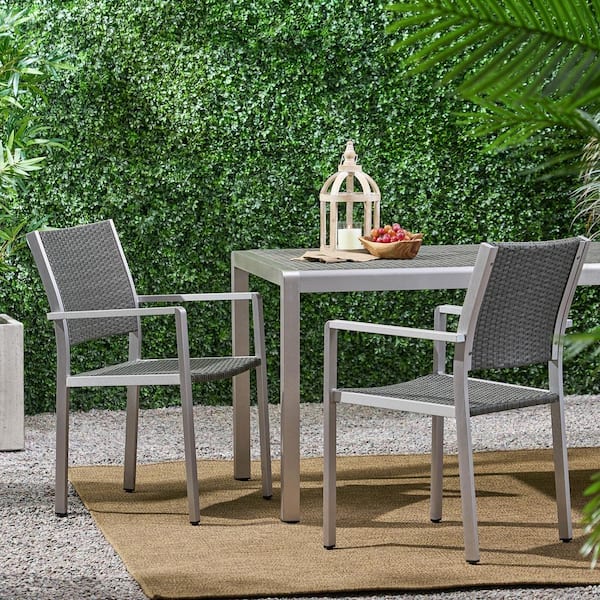 Unbranded Set of 2-Wicker Outdoor Patio Dining Chairs with Aluminum Frame, Perfect for Yard Garden, Gray