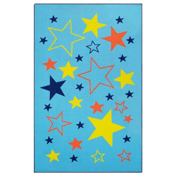 SUPERIOR All-Star Blue 4 ft. x 6 ft. Non-Slip Modern Kids Nylon Area Rug
