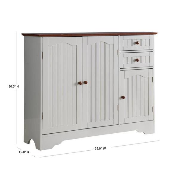 Signature Home Wayne White Wood And, Kings Brand Kitchen Storage Cabinet Buffet With Glass Doors White