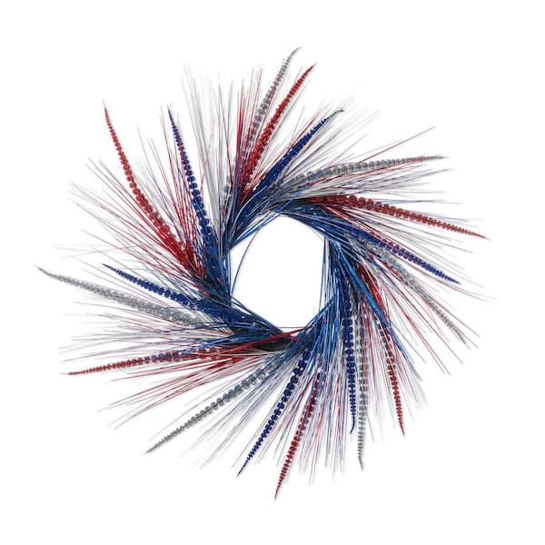 24 in. H Patriotic/ Americana Tinsel and Heather Wreath