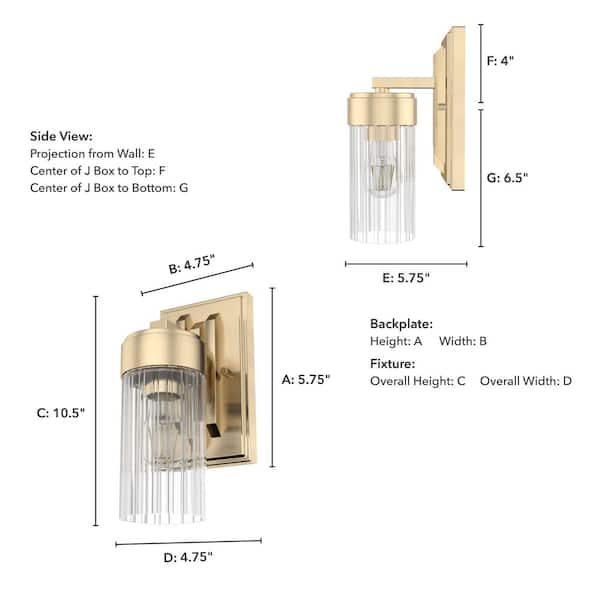 Hunter - Gatz 1-Light Alturas Gold Wall Sconce with Ribbed Glass Shade