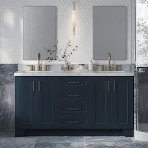 Taylor 67" W x 22" D x 36" H Double Sink Freestanding Bath Vanity in Midnight Blue with Carrara White Marble Top