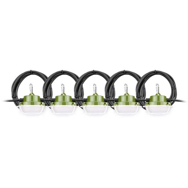 PowerSmith 50 ft. 5,000 Lumen 40W Integrated Weatherproof 5-Head Linkable Jobsite String LED Work Light with Metal cage and Hook