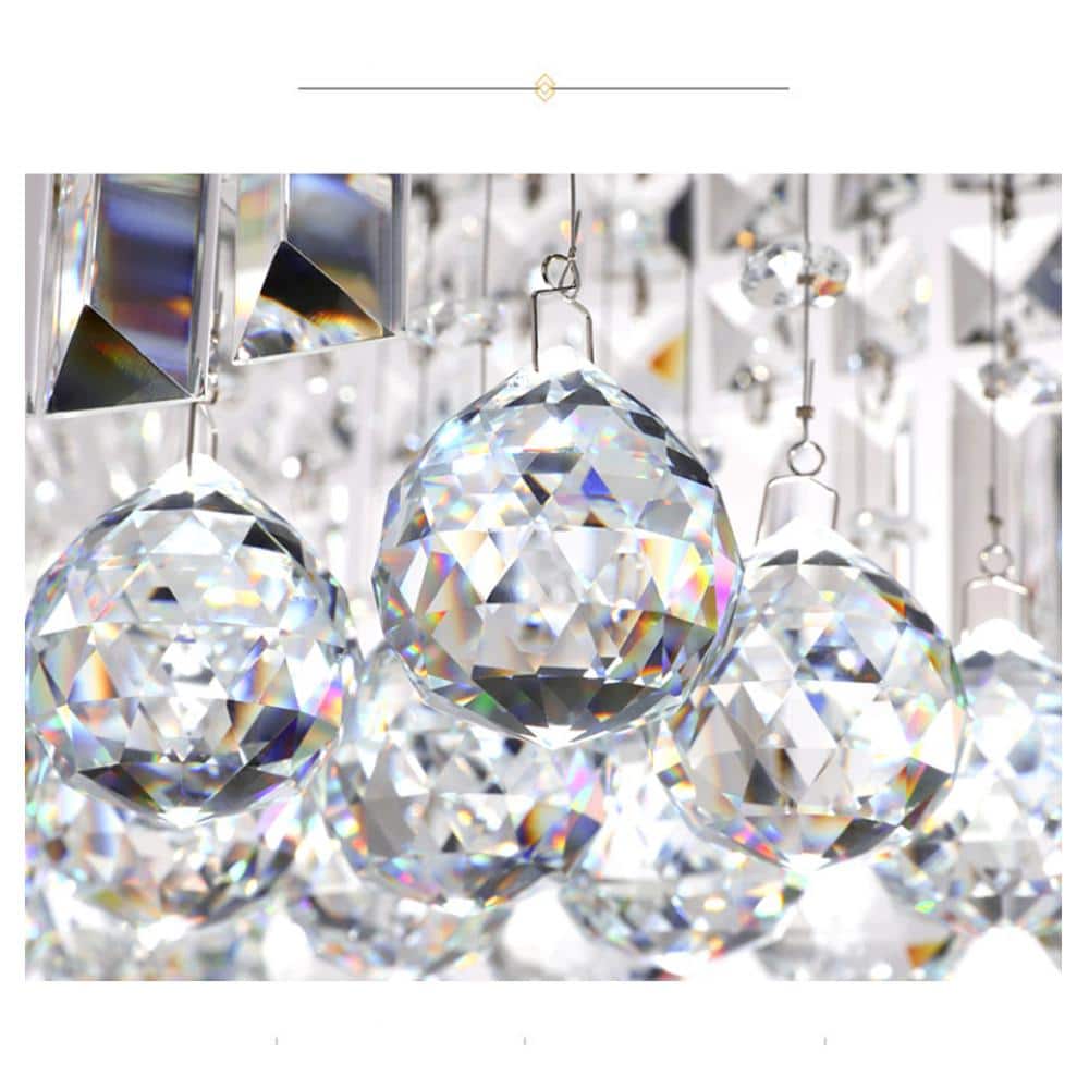 Modern Rectangular Chrome & Crystal Chandelier with Adjustable Height
