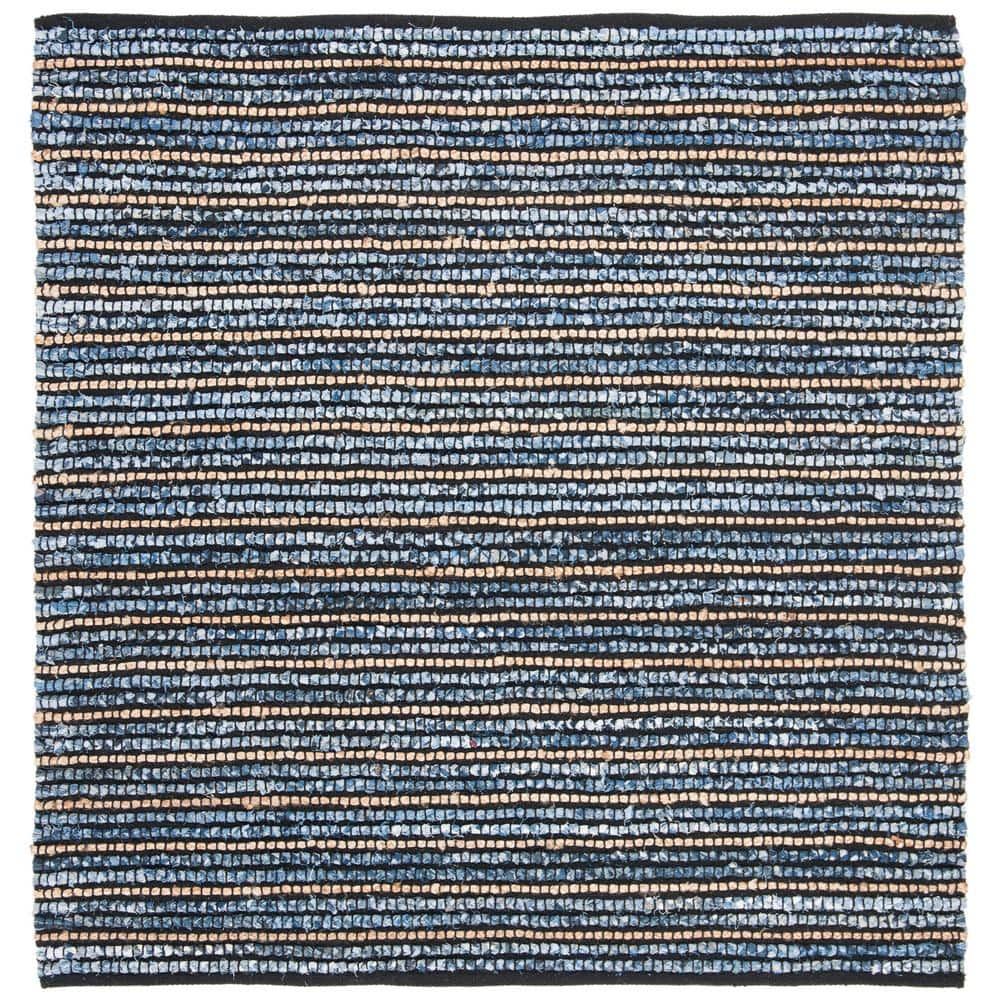 SAFAVIEH Cape Cod Blue/Natural 10 ft. x 10 ft. Square Striped Area Rug ...