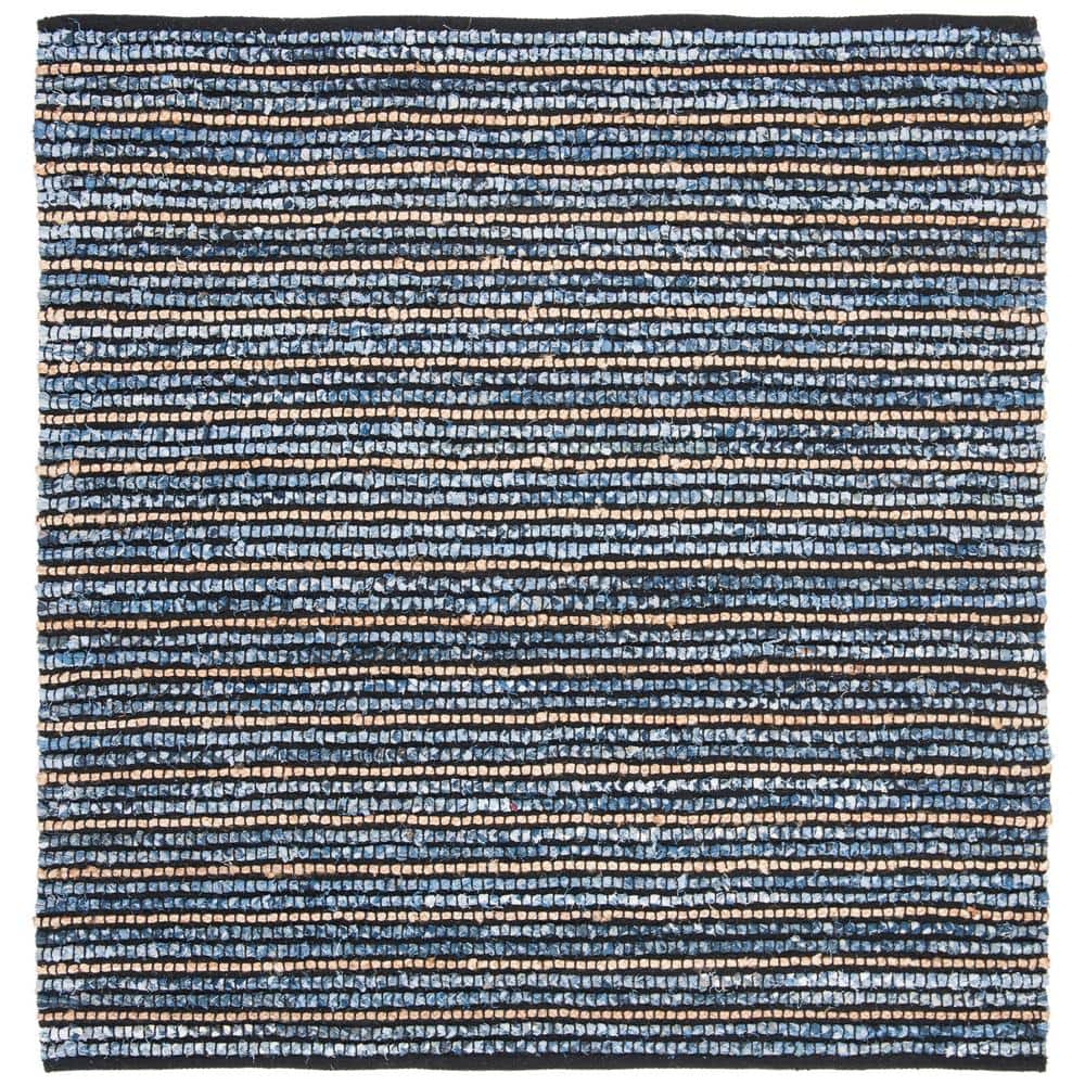 Handwoven Coastal Charm Blue Cotton 95" Square Area Rug