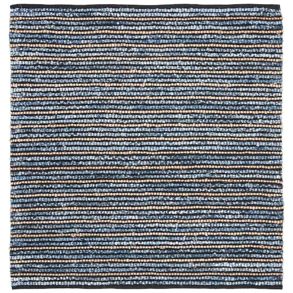 SAFAVIEH Cape Cod Blue/Natural 8 ft. x 8 ft. Square Striped Area Rug ...