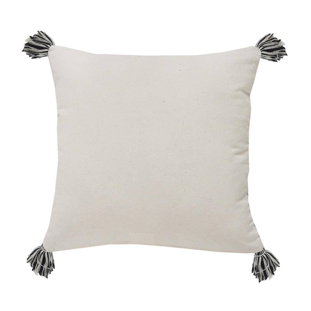 LR Home Interwoven Dash 20" Square Black/White Cotton Throw Pillow with Tassels