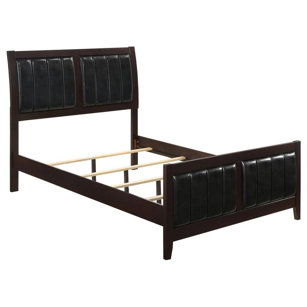 Carlton Cappuccino and Black Wood Frame California King Panel Bed with Upholstered Headboard and Footboard