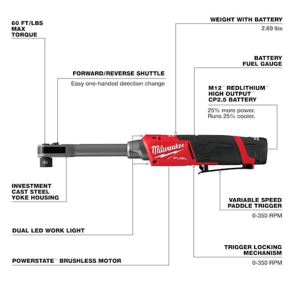 Milwaukee M12 FUEL INSIDER 12V Lithium-Ion Brushless 1/4-3/8 in