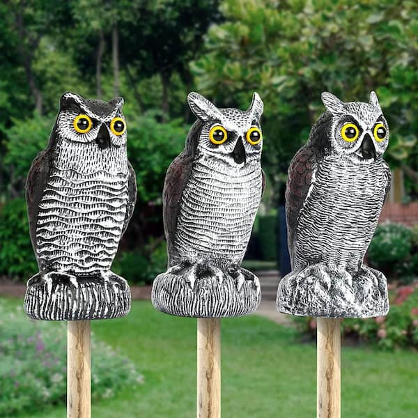 3-Pack Owl Decoys for Bird Deterrent - Weatherproof Bird Repellent Devices