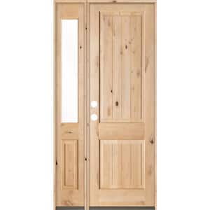44 in. x 96 in. Rustic Unfinished Knotty Alder Sq-Top VG Right-Hand Left Half Sidelite Clear Glass Prehung Front Door