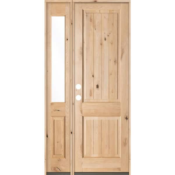 Krosswood Doors 44 in. x 96 in. Rustic Unfinished Knotty Alder Sq-Top VG Right-Hand Left Half Sidelite Clear Glass Prehung Front Door