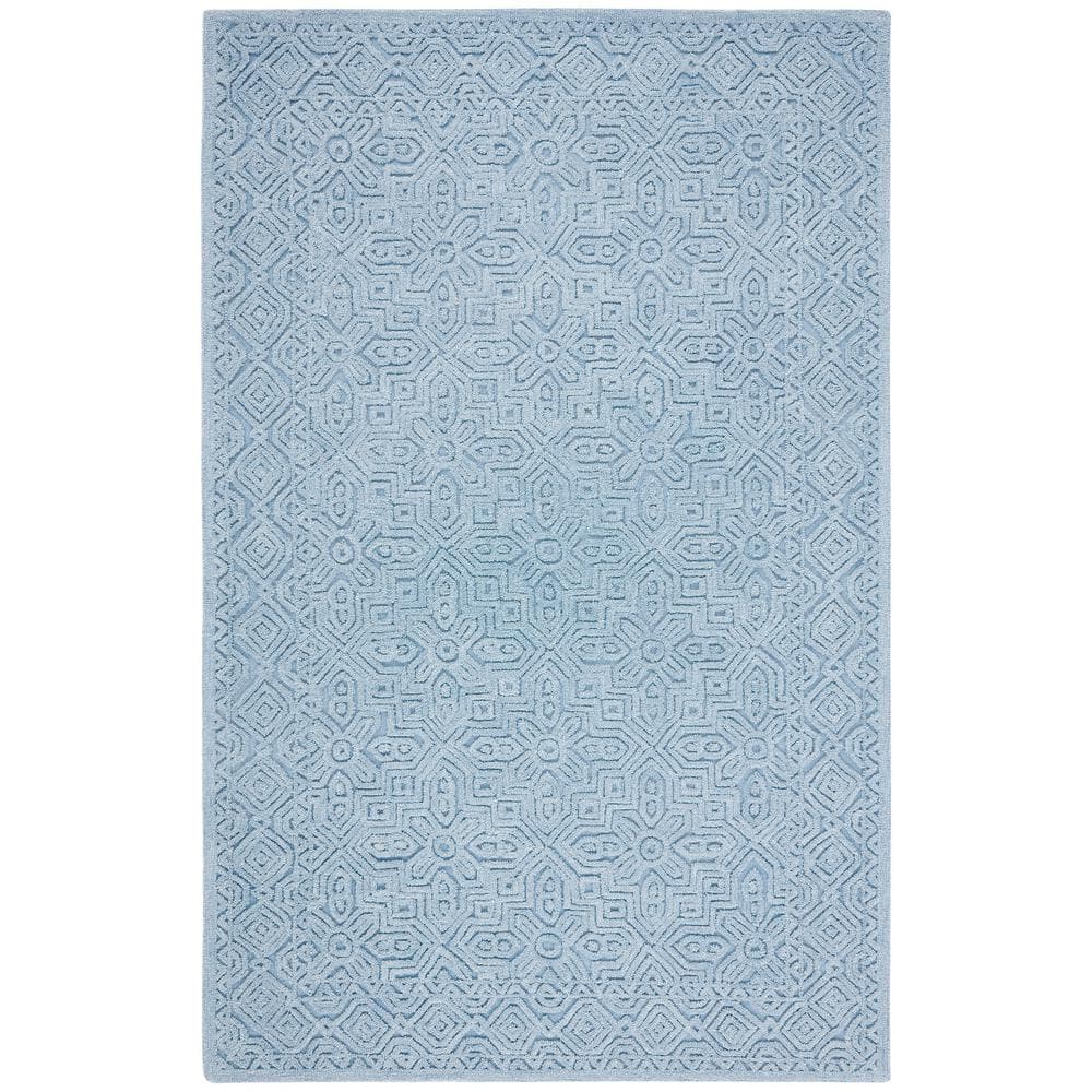 Blue Geometric Hand-Tufted Wool Area Rug 6' x 9'