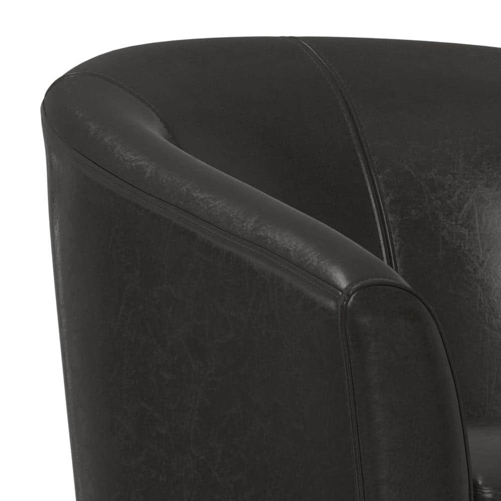 Austin Dark Brown Faux Leather Barrel Accent Chair