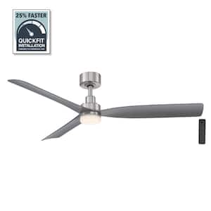 Marlston 52 in. Indoor/Outdoor Brushed Nickel with Silver Blades Ceiling Fan with Adjustable White with Remote Included