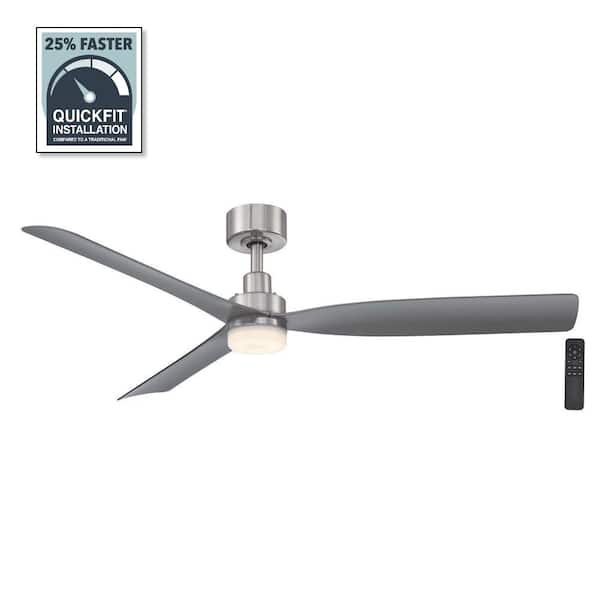 Hampton Bay Marlston 52 in. Indoor/Outdoor Brushed Nickel with Silver Blades Ceiling Fan with Adjustable White with Remote Included