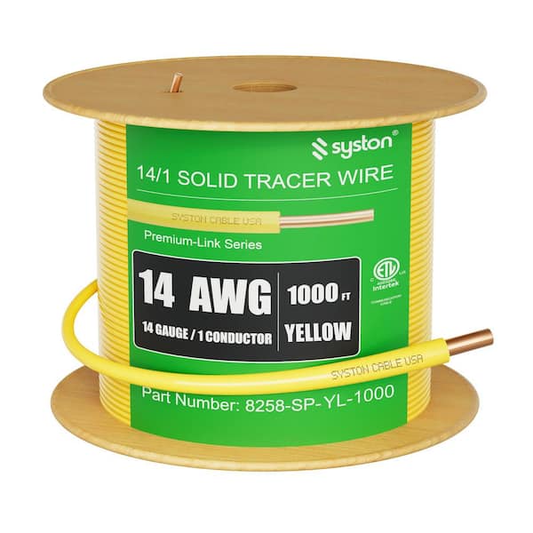 1000 ft. Yellow 14 AWG Solid Bare Copper Direct Burial Tracer Wire, Underground, 600-Volt, Sunlight Resistant