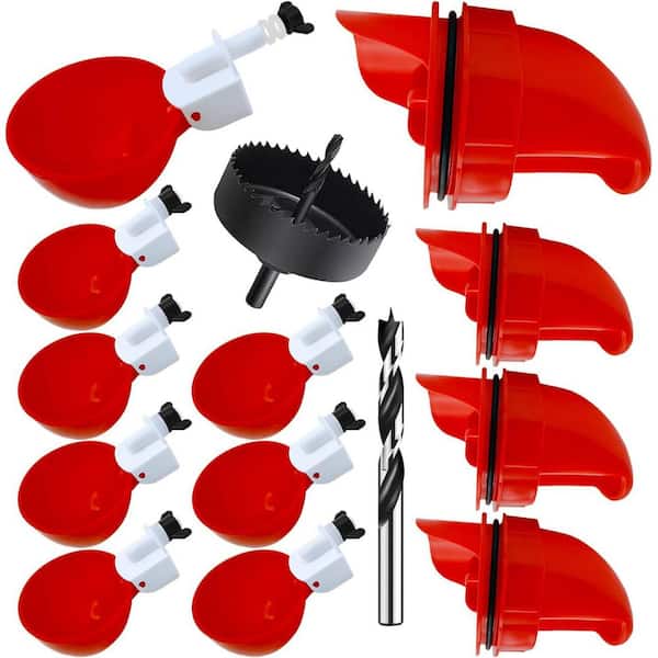Automatic Chicken Feeder and Waterer Set w/ 8 Waterer Cups, 4 Feeders, DIY Large Solution for Poultry 12.2x6.9x3.5in PP