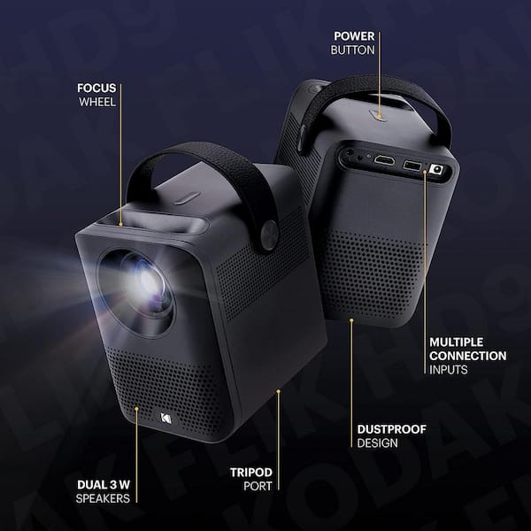 Kodak FLIK HD9 Smart Projector, Native 1920 x 1080, Black Portable