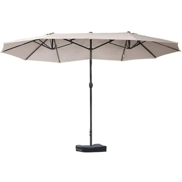 15 ft. Double-Sided Patio Umbrella with Crank, in Sun Protection and Steel Base for Pool, Deck, Outdoor-Beige