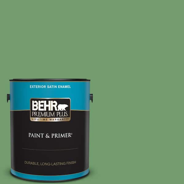 BEHR PREMIUM PLUS 1 gal. #450D-6 Shire Green Satin Enamel Exterior Paint & Primer
