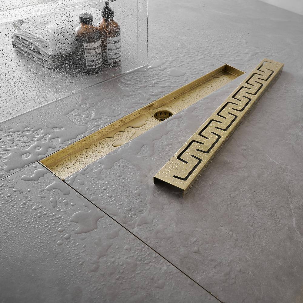 Brushed Gold Stainless Steel Linear Shower Drain with Square Holes