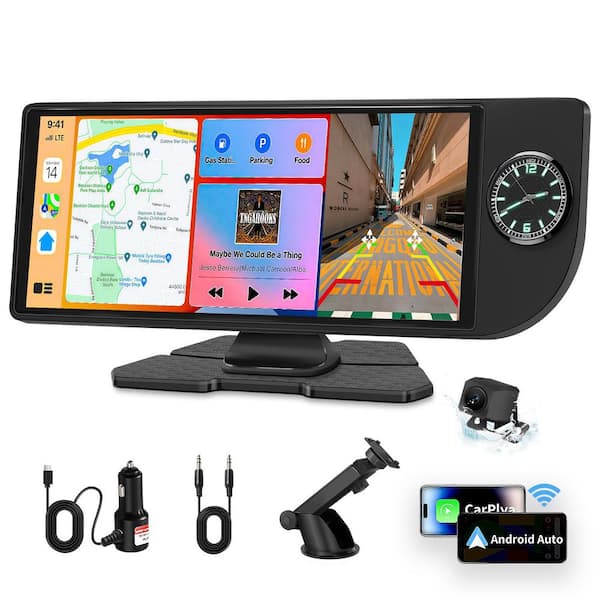 10.26 in HD Touch Screen Car Stereo, with CarPlay, Android Auto, FM radio, Black Built-in Clock