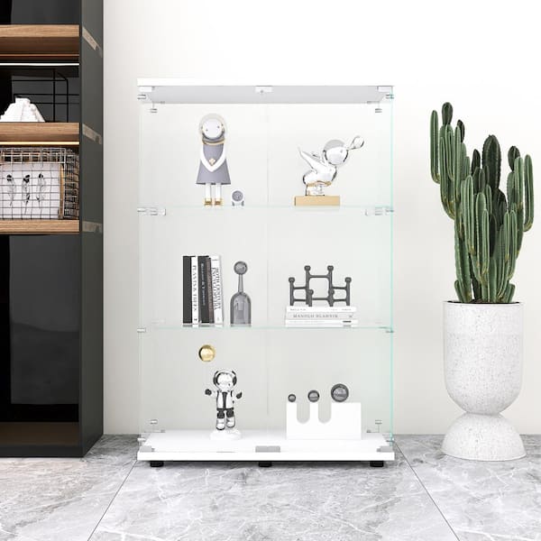 OLUMAT 3-Shelf White Pantry Organizers with Two Glass Doors