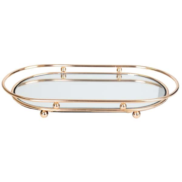Luxury Mirror Vanity Tray In Gold, Oval Vanity Mirror Tray Gold