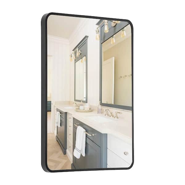 tunuo 24 in. W x 36 in. H Rectangular Aluminium Framed Wall Bathroom Vanity Mirror in Black
