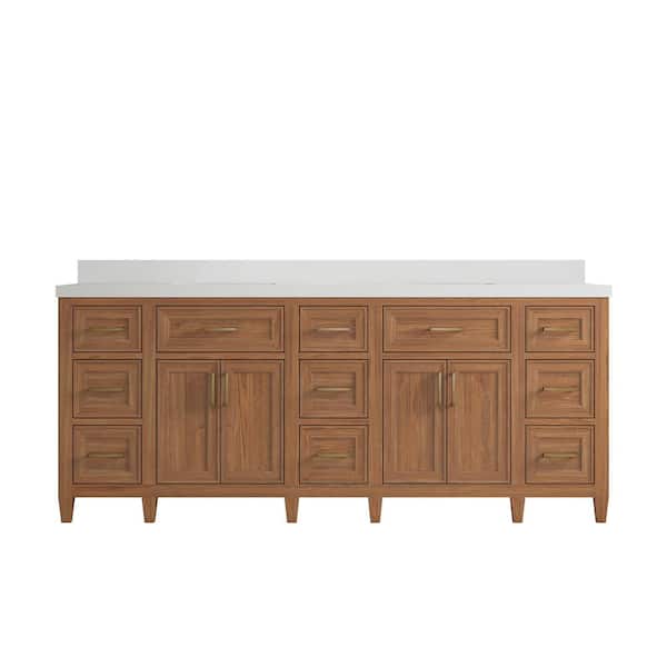 Willow Collections Santa Monica 84 in. W x 22 in. D x 36 in. H Double Sink Bath Vanity in Dark Natural with 2 in. White Quartz Top