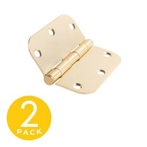 3.5 in. x 3.5 in. Satin Brass Full Mortise Residential 5/8 in. Radius Hinge with Removable Pin - Set of 2