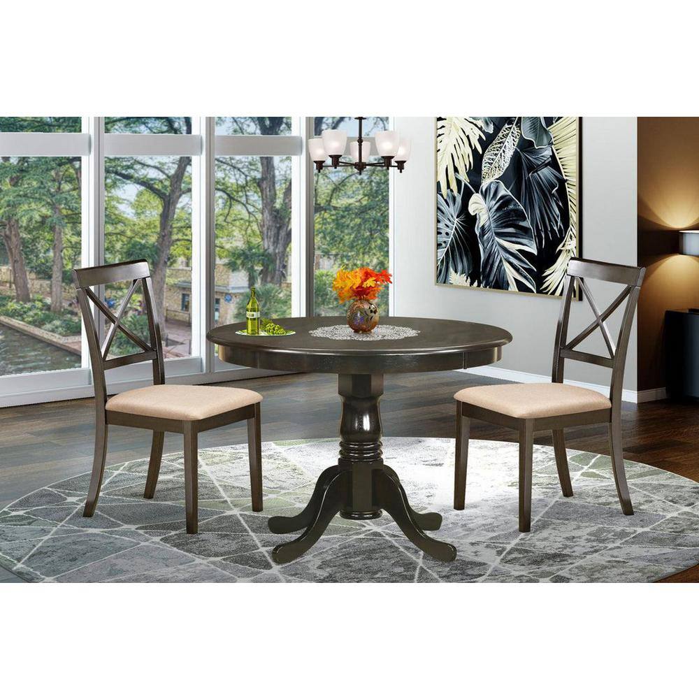 Cappuccino Round Wood Dining Table with 2 Lattice Back Chairs
